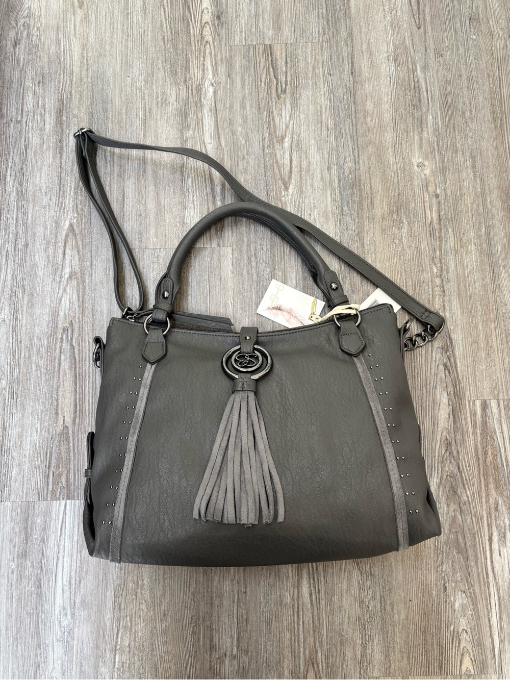 Jessica Simpson Charcoal Gray Tassel Satchel Shoulder Bag